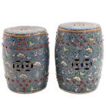 A Pair of Famille Rose Garden Stools