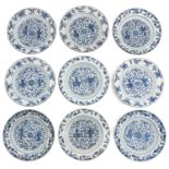 A Series of 9 Blue and White Plates