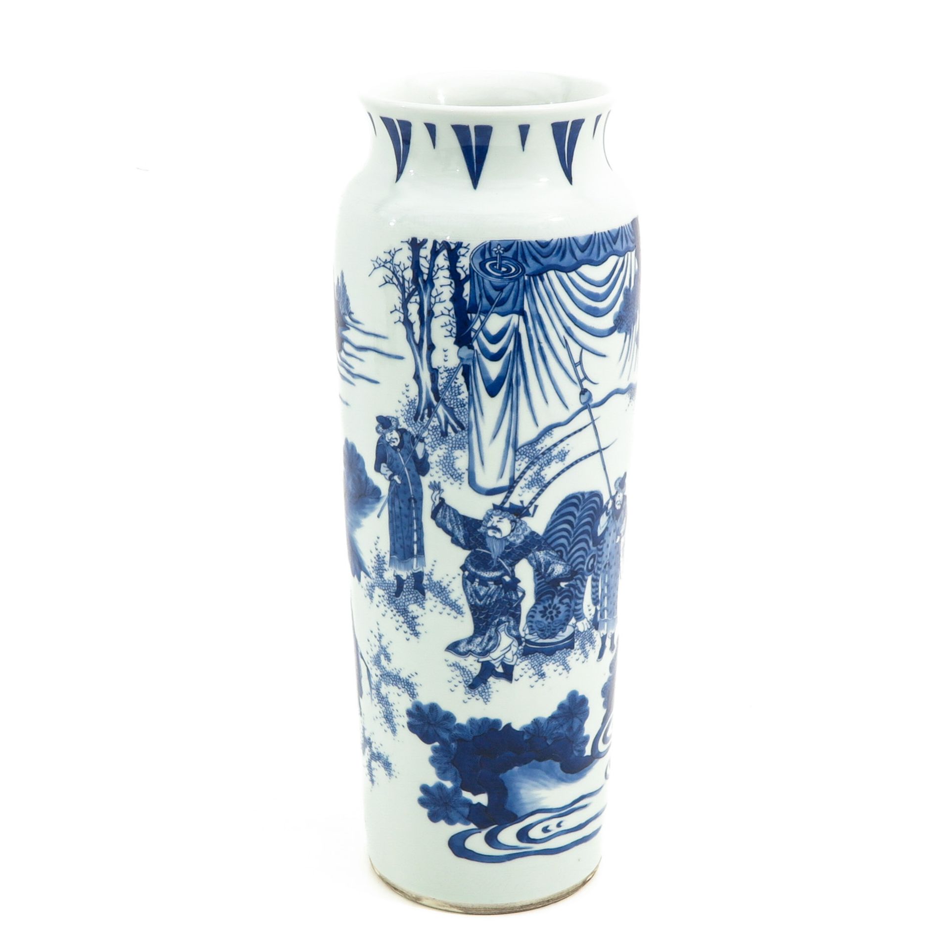 A Blue and White Roll Wagon Vase