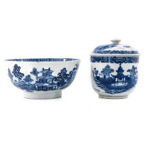 A Blue and White Bowl and Covered Sugar