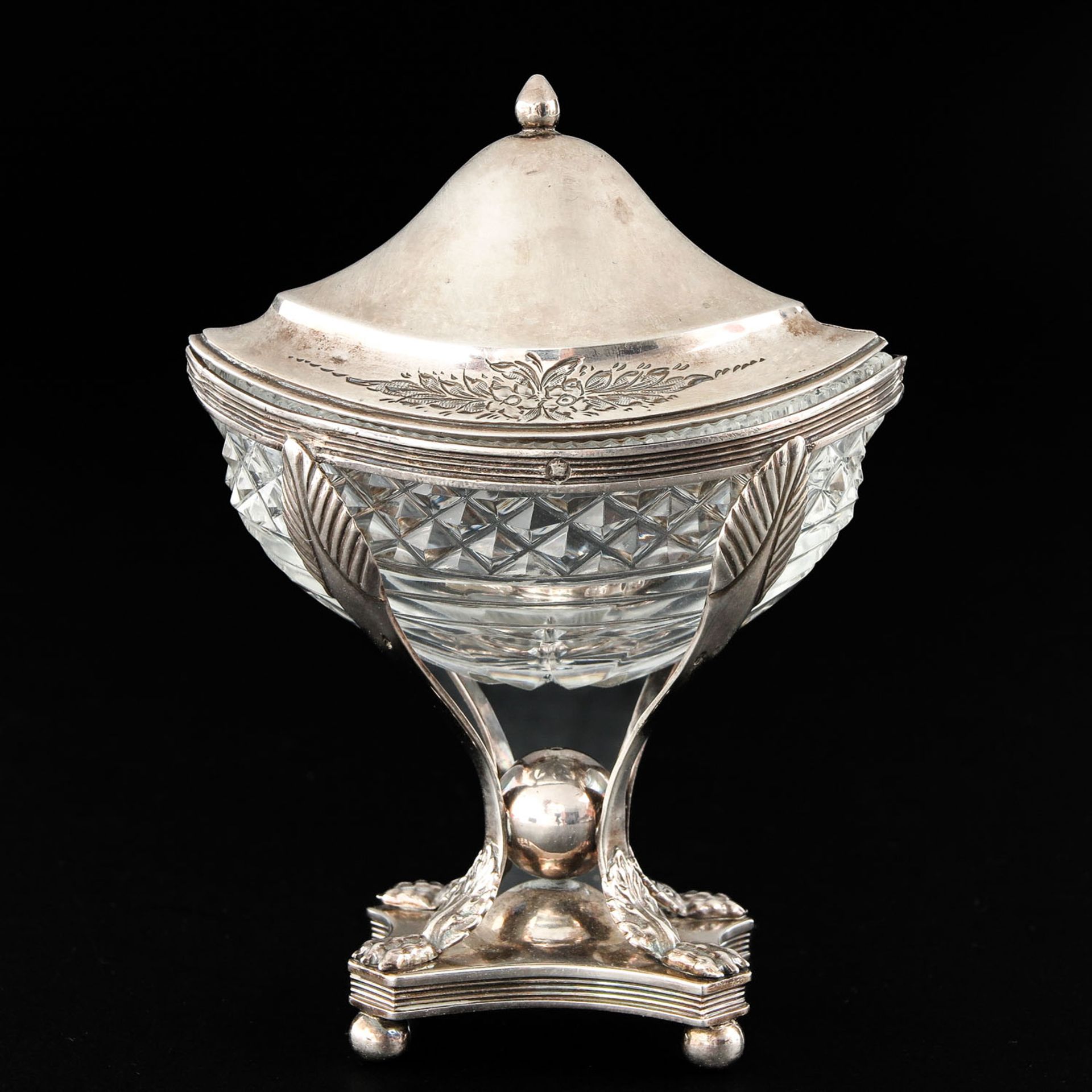 A Silver and Crystal Mustard Pot