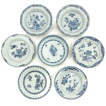 A Collection of 7 Blue and White Plates