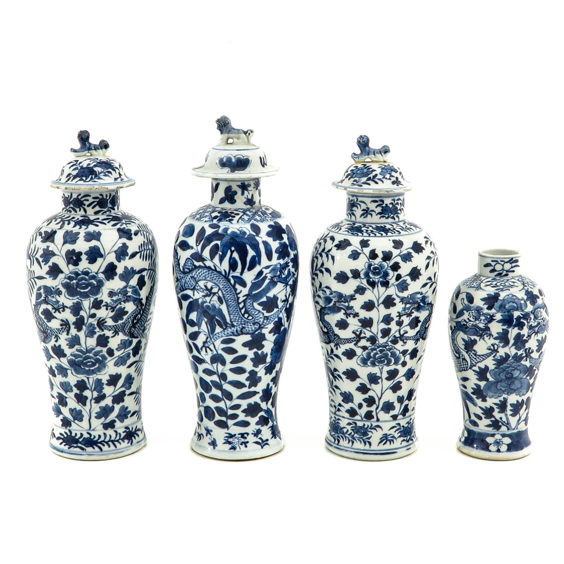 A Collection of 4 Blue and White Vases
