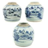 A Collection of 3 Blue and White Ginger Jars