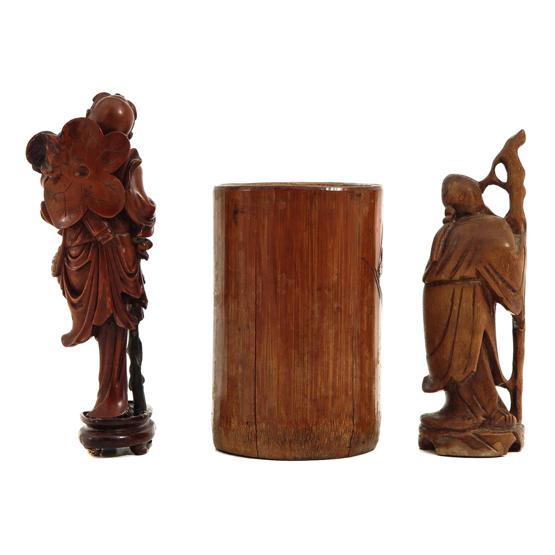 A Wood Brush Pot and 2 Sculptures - Bild 3 aus 10