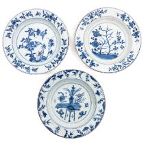 A Collection of 3 Blue and White Plates