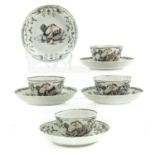 A Series of 4 Encre de Chine Cups and 5 Saucers