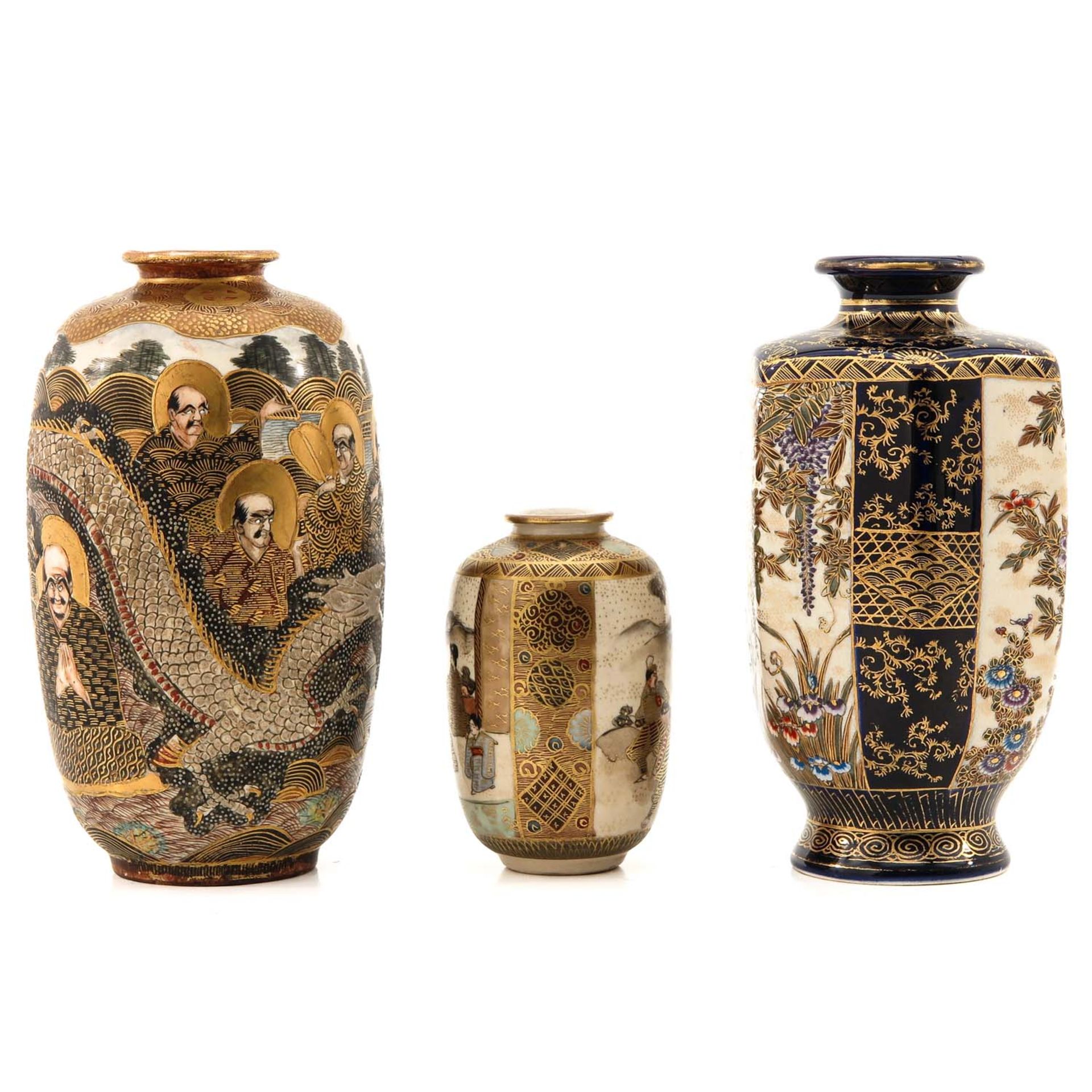 A Collection of 3 Satsuma Vases - Image 4 of 10