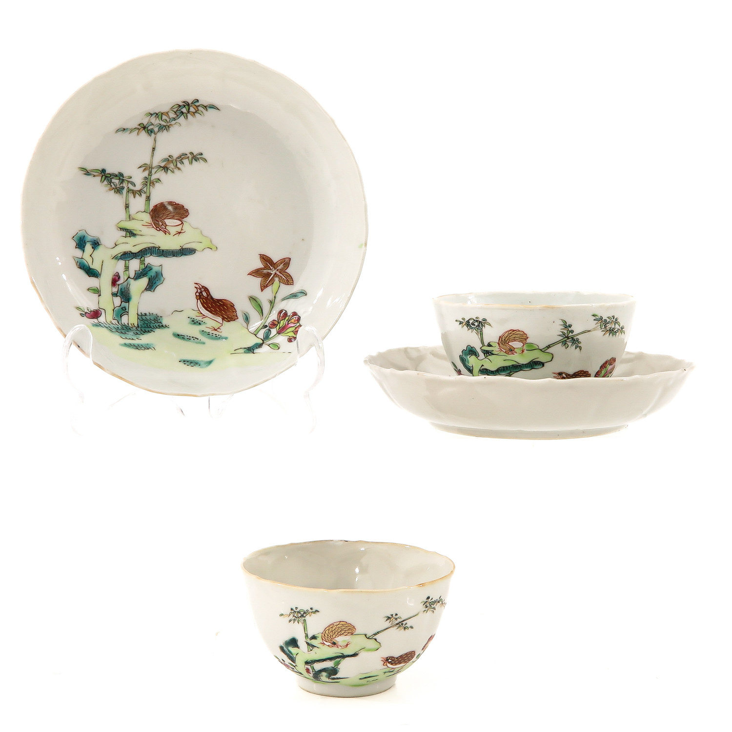 A Pair of Famille Rose Cups and Saucers