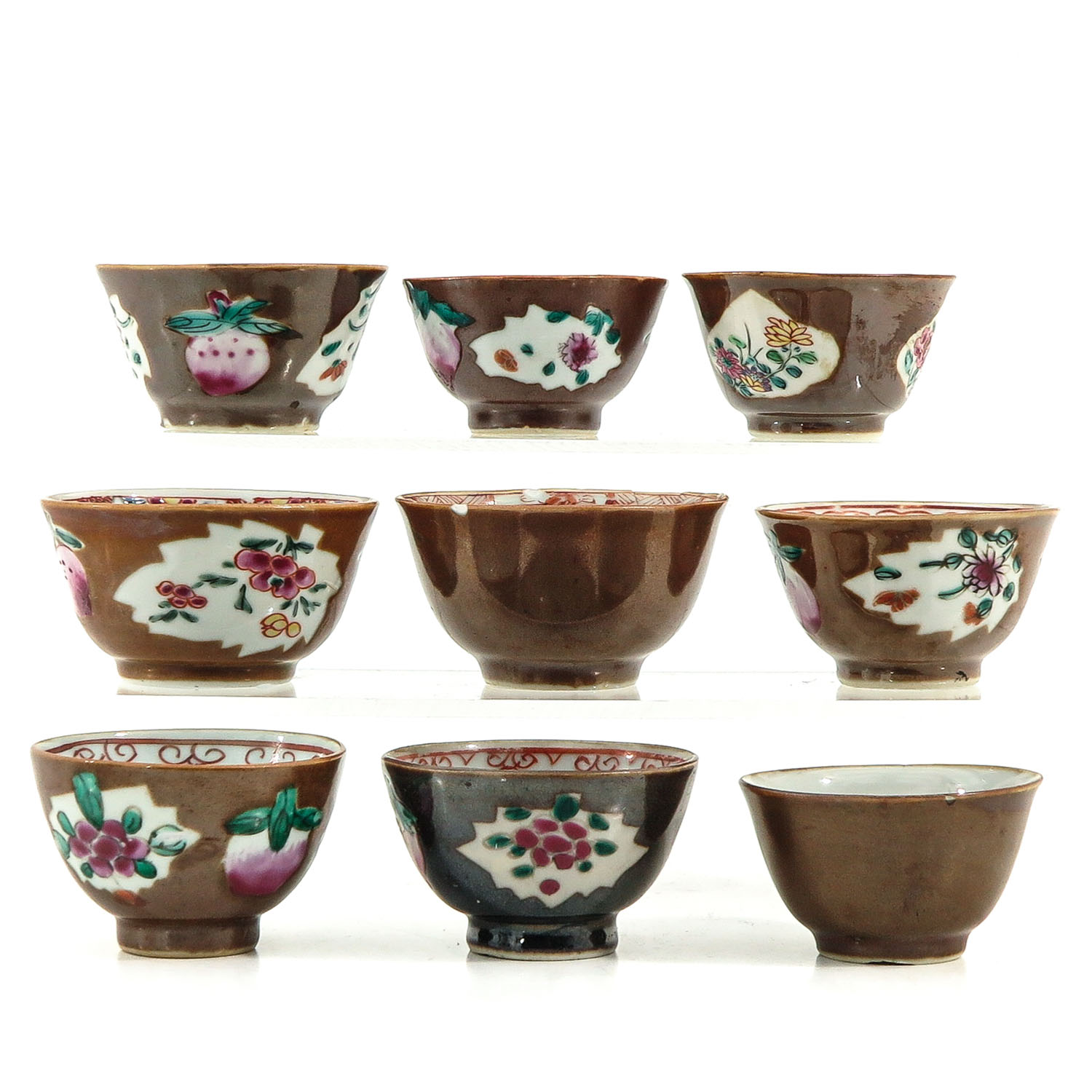 A Collection of Batavianware Cups and Saucers - Image 4 of 10