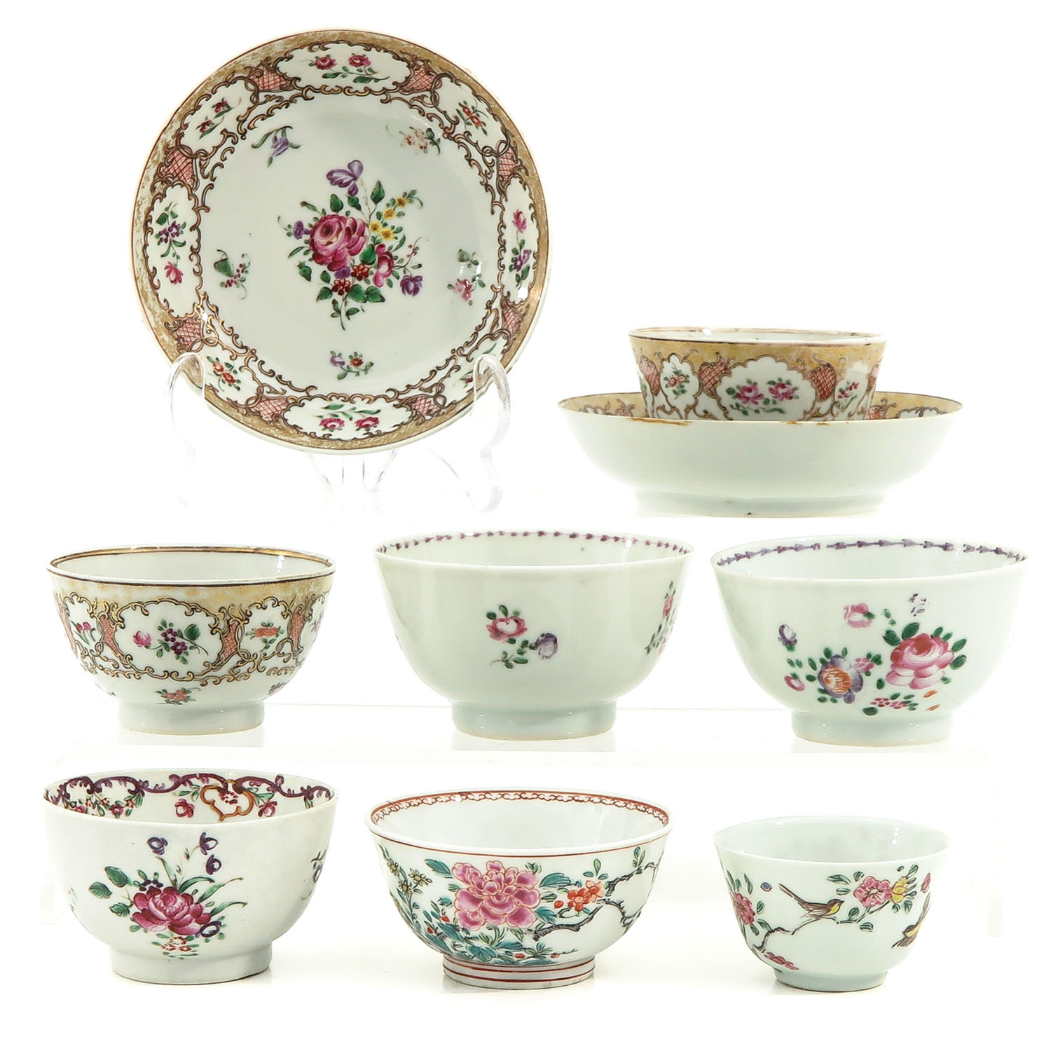 A Collection of Famille Rose Cups and Saucers