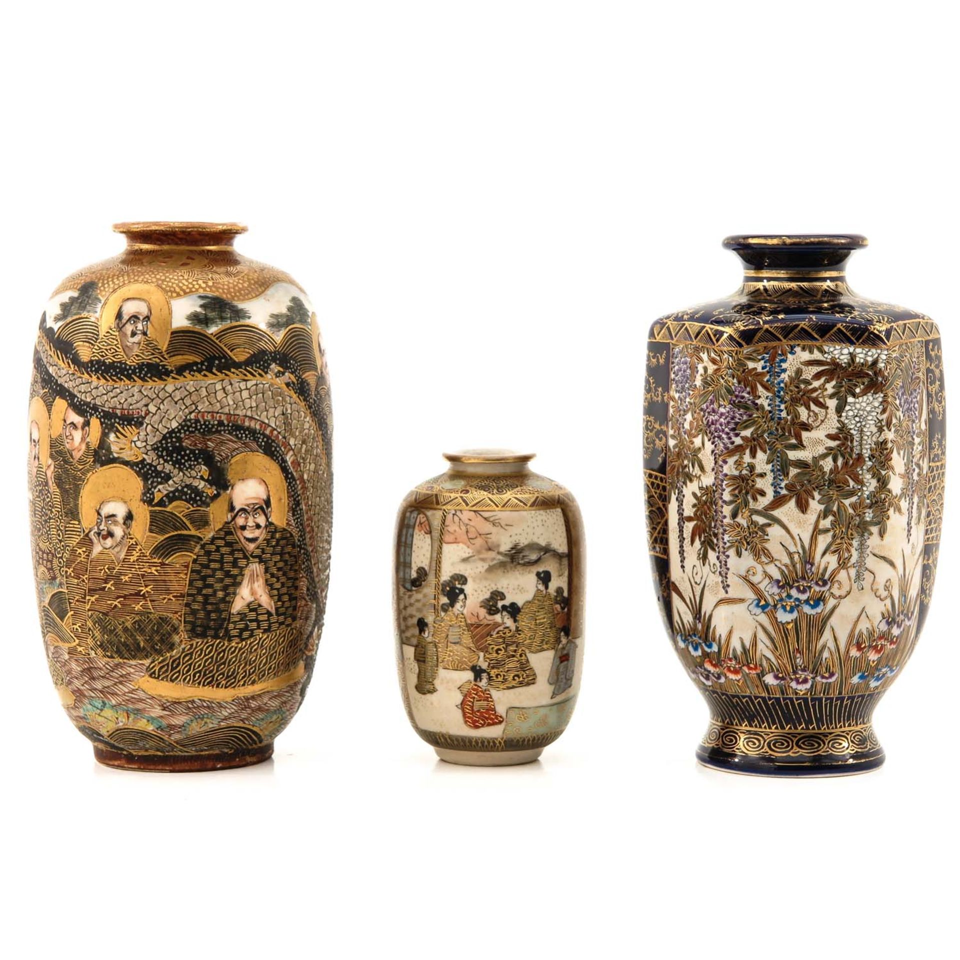 A Collection of 3 Satsuma Vases - Image 3 of 10