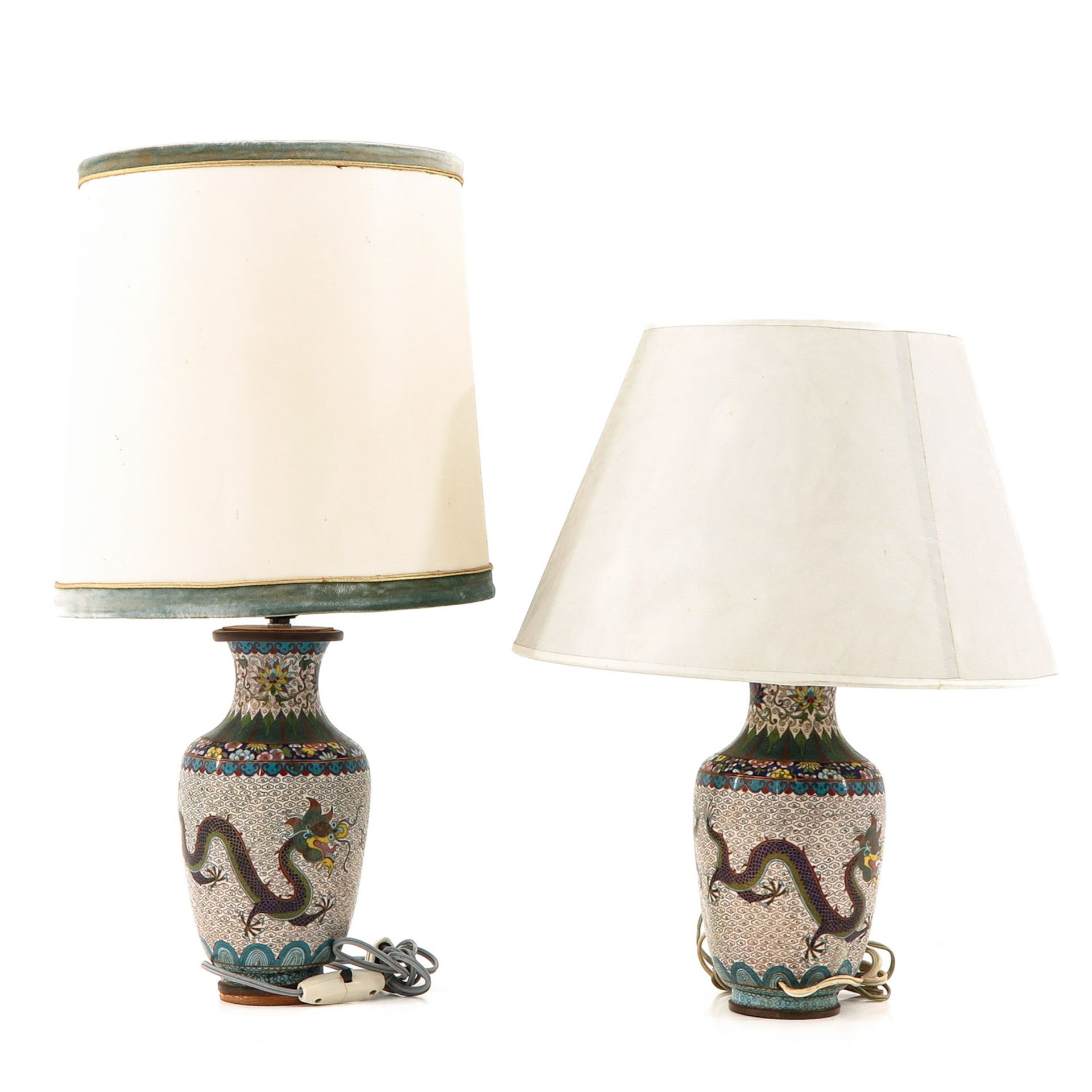 A Pair of Cloisonne Lamps - Image 4 of 9