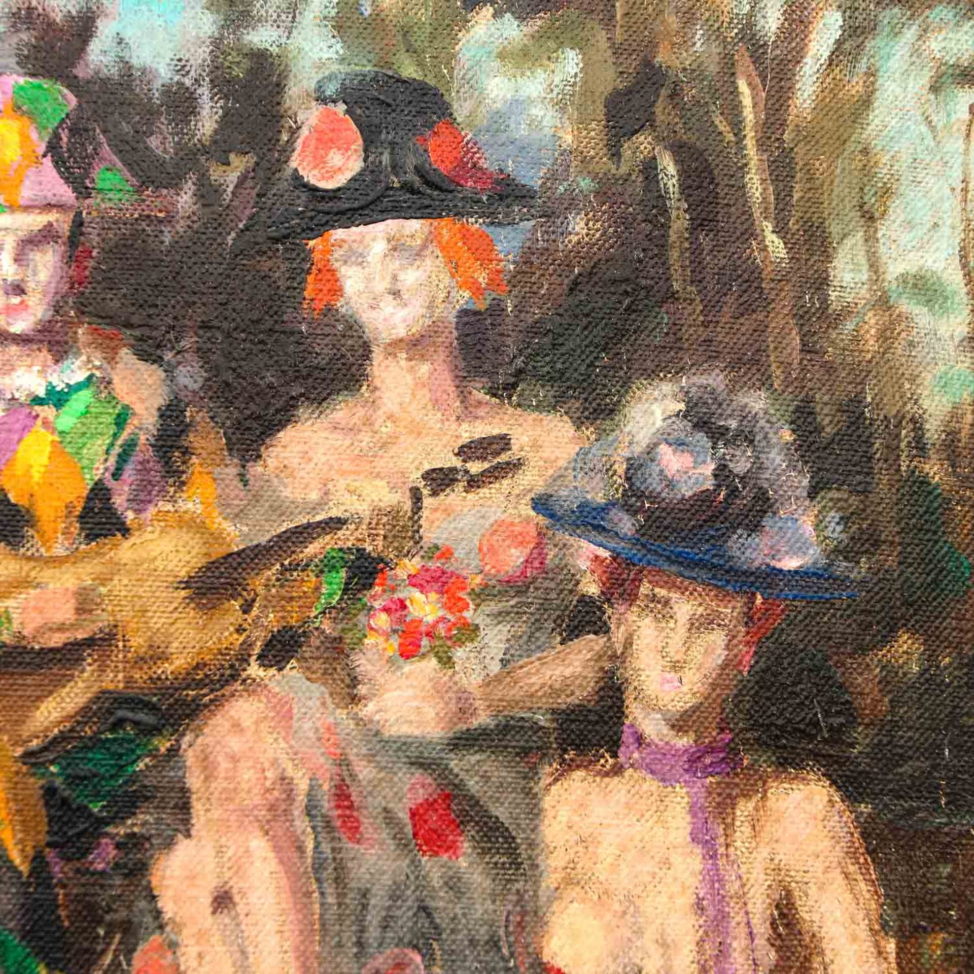 An Oil on Canvas Depicting Ladies and Pierrot - Image 4 of 5