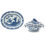 A Blue and White Tureen and Under Plate