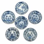 A Collection of 6 Blue and White Plates