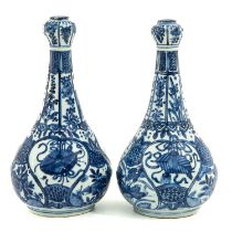 An Extremely Rare Pair of Blue and White Garlic Mouth Vases