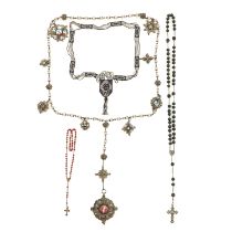 A Collection of Necklaces Including Beautiful Silver Rosary