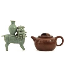 A Yixing Teapot and Celadon Sculpture