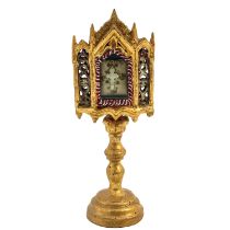 A Gilded Wood Relic Holder with Pearl Cross
