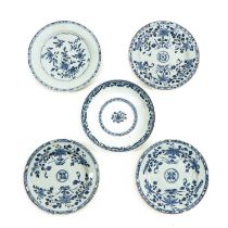 A Collection of 5 Blue and White Plates