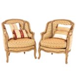 A Pair of Louis XV Style Bergeres Upholstered Chairs