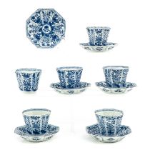 A Collection of 6 Blue and White Cups and Saucers