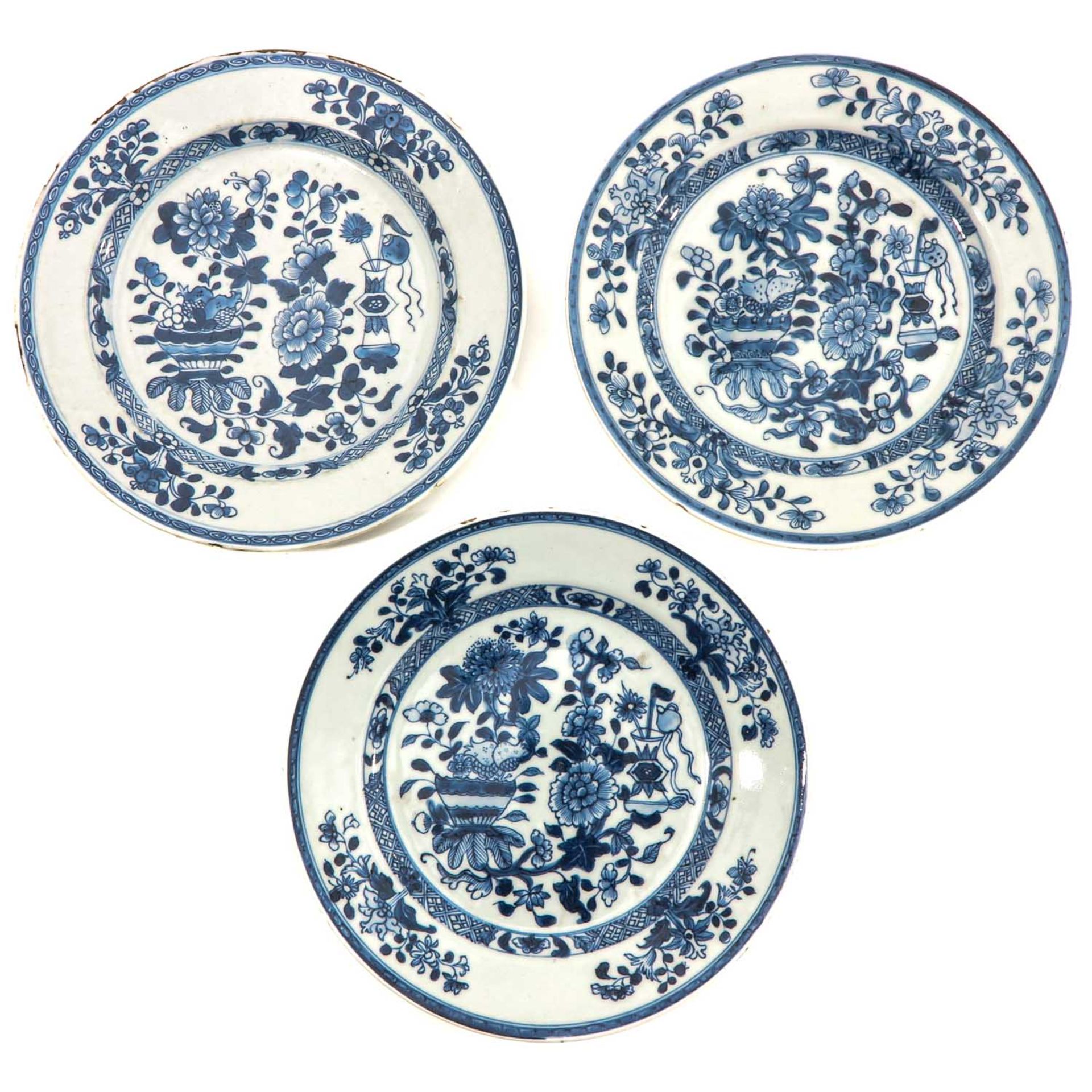 A Collection of 3 Blue and White Plates