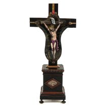 A Rare Relic Altar Cross with Enamel Crucifix