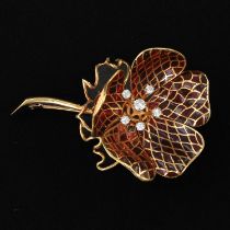 An 18KG Enamel and Diamond Brooch