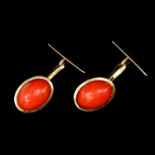 A Pair of 14KG and Red Coral Cuff Links