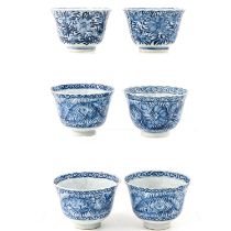 A Collection of 6 Blue and White Cups