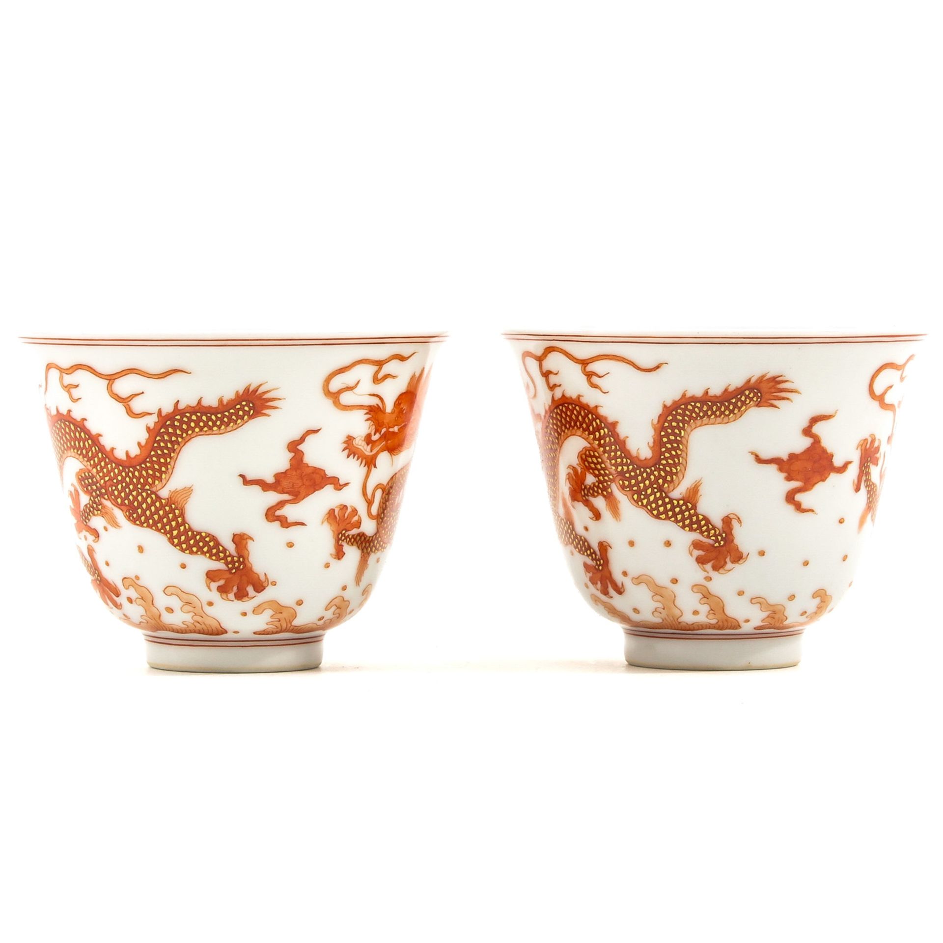 A Pair of Orange and Gilt Dragon Cups - Bild 2 aus 10