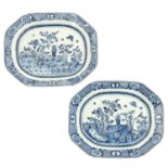 A Pair of Blue and White Serving Trays