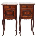 A Pair of French Mahogany Marble Top Night Stands