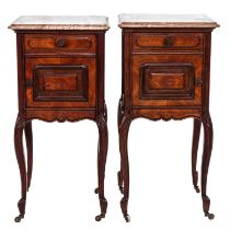 A Pair of French Mahogany Marble Top Night Stands