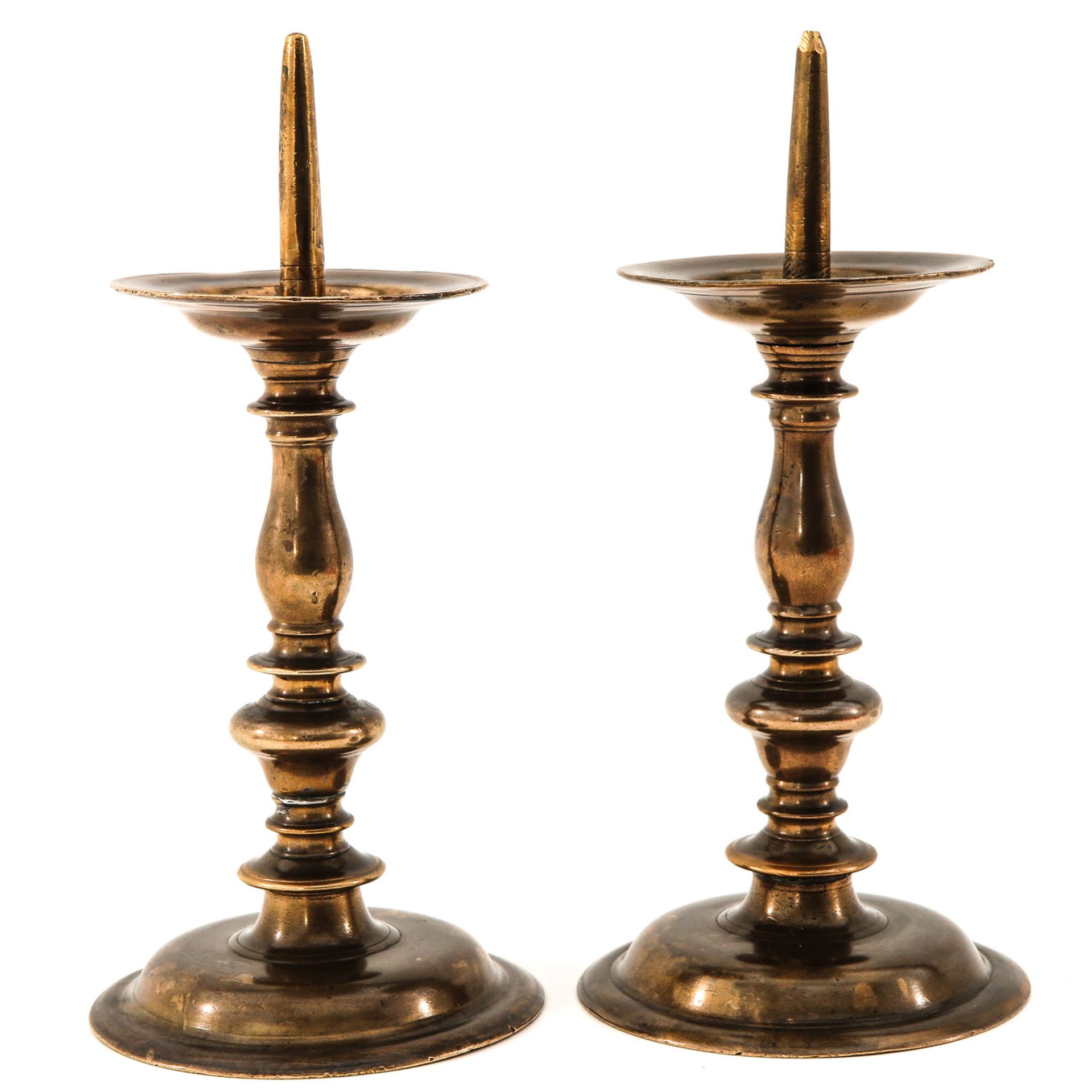 A Pair of 17th Century Bronze Pen Candlesticks - Image 3 of 10
