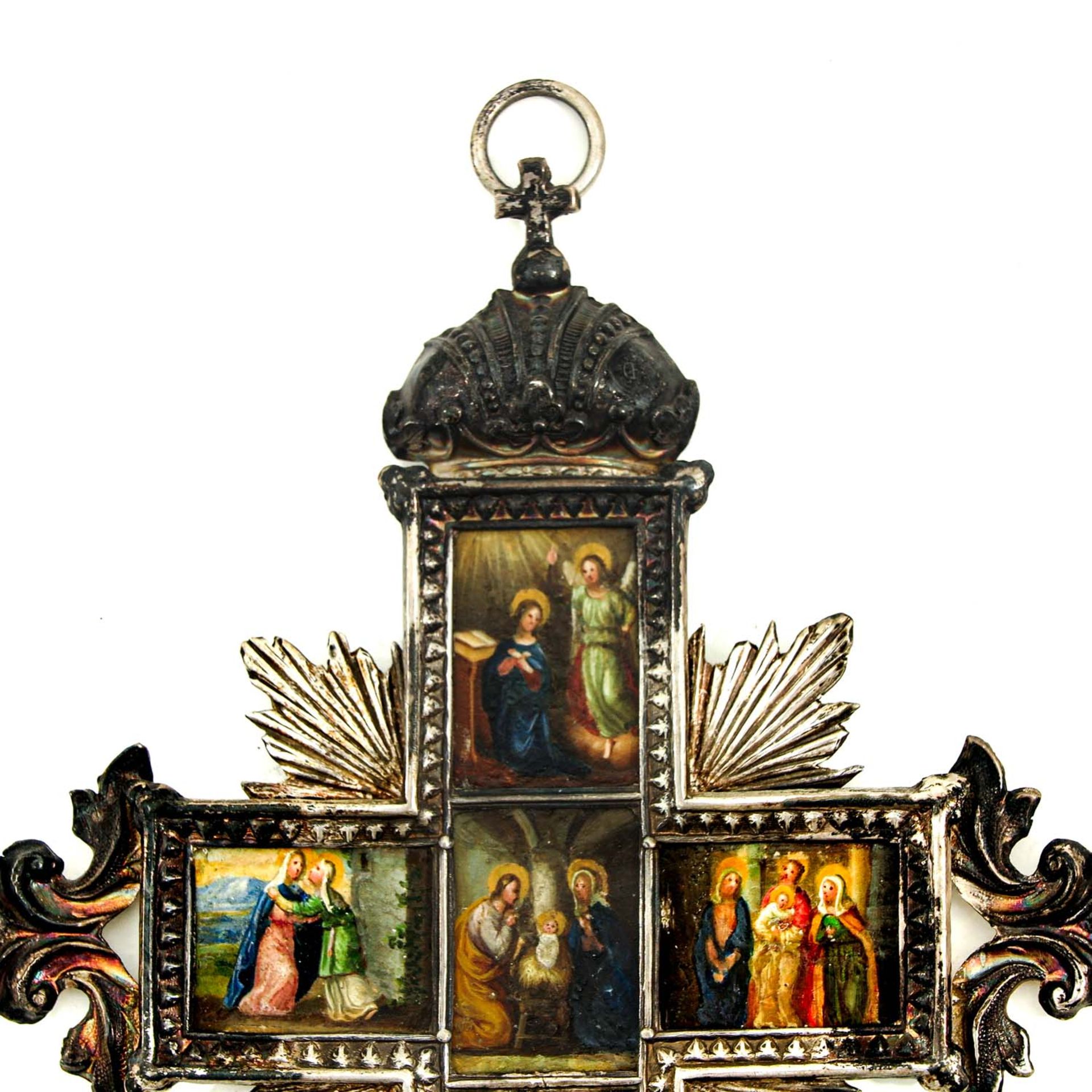 A Silver Cross Pedant with 6 Miniature Paintings - Image 3 of 4