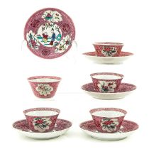 A Series of 5 Famille Rose Cups and Saucers