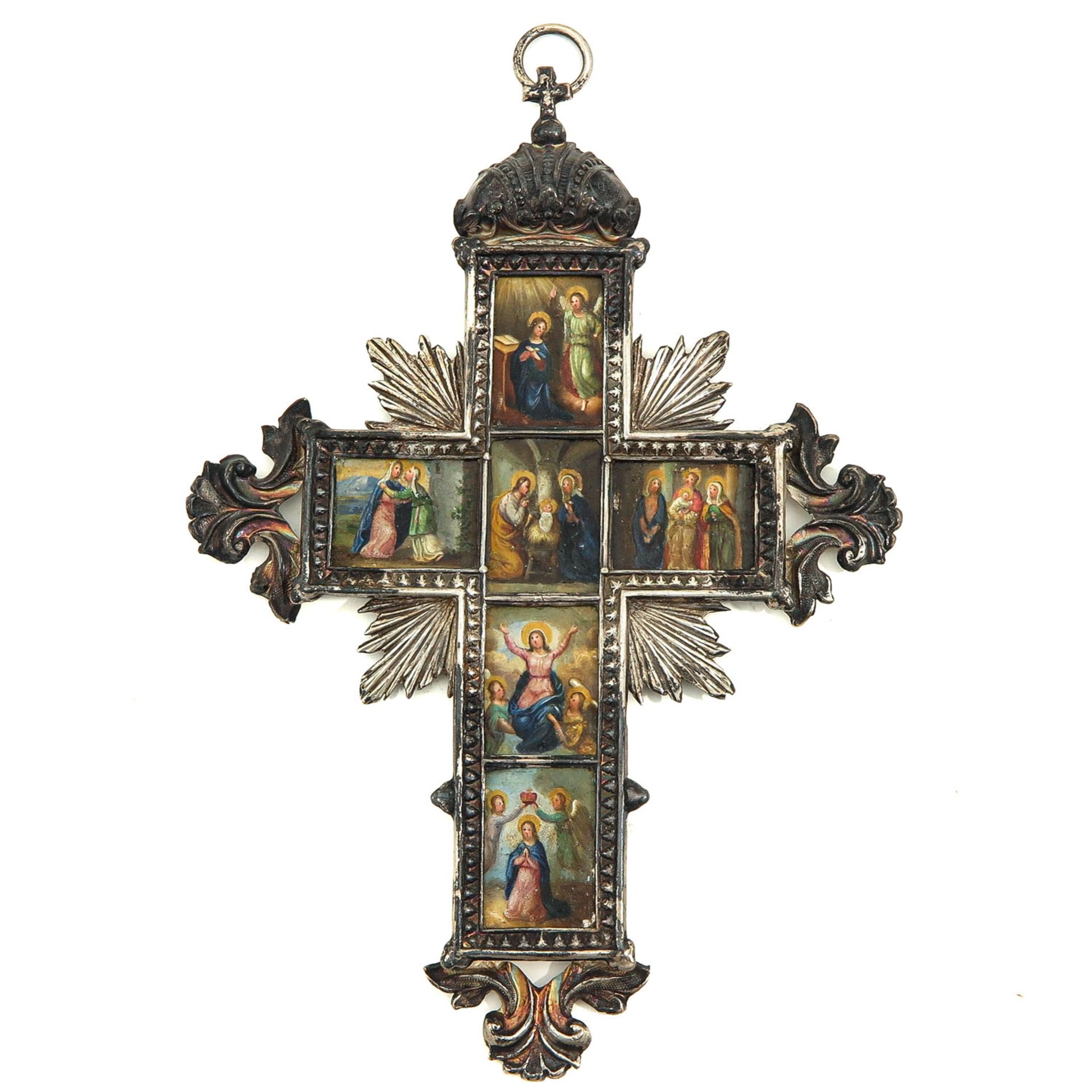 A Silver Cross Pedant with 6 Miniature Paintings