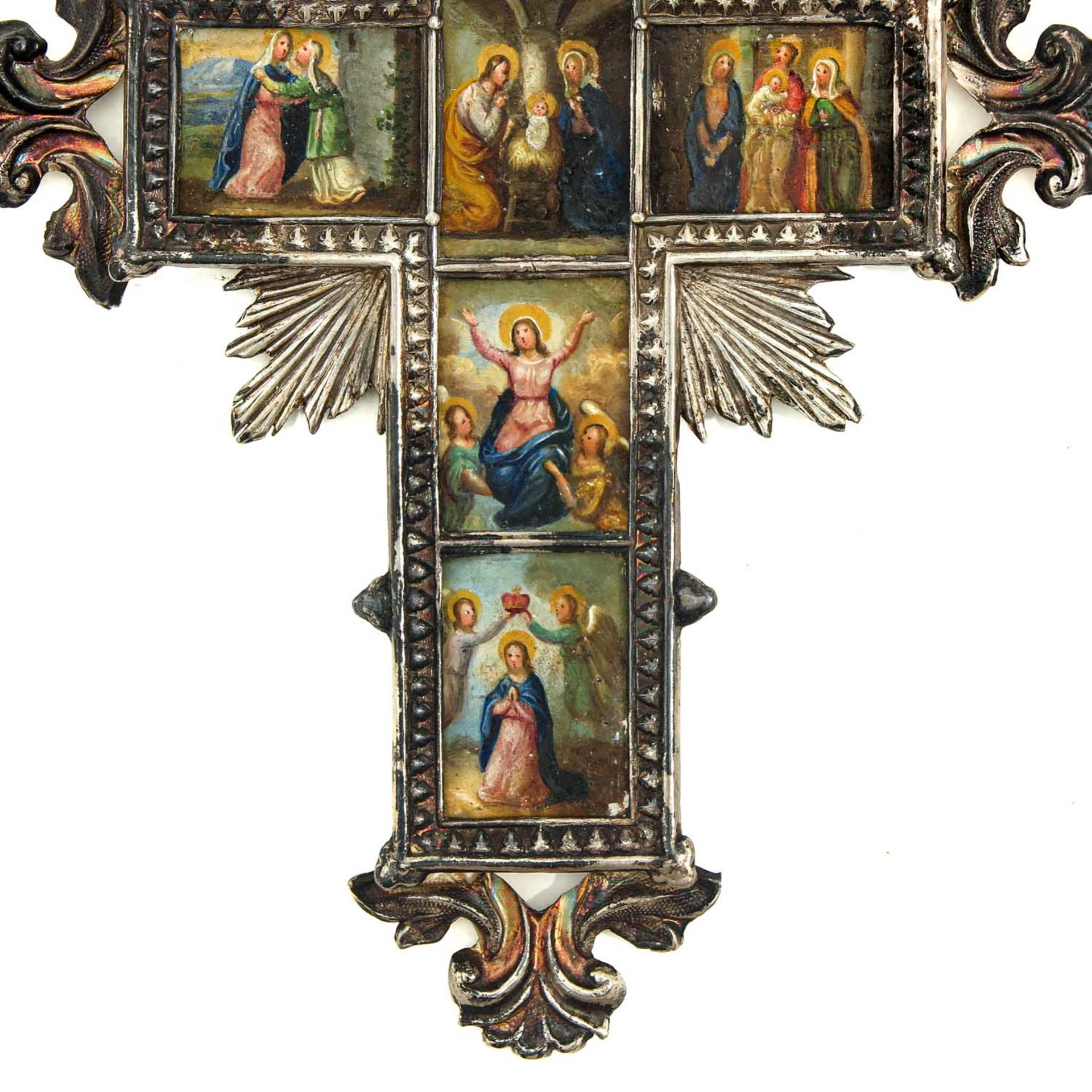 A Silver Cross Pedant with 6 Miniature Paintings - Image 4 of 4