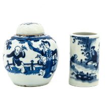 A Blue and White Ginger Jar and Pencil Pot