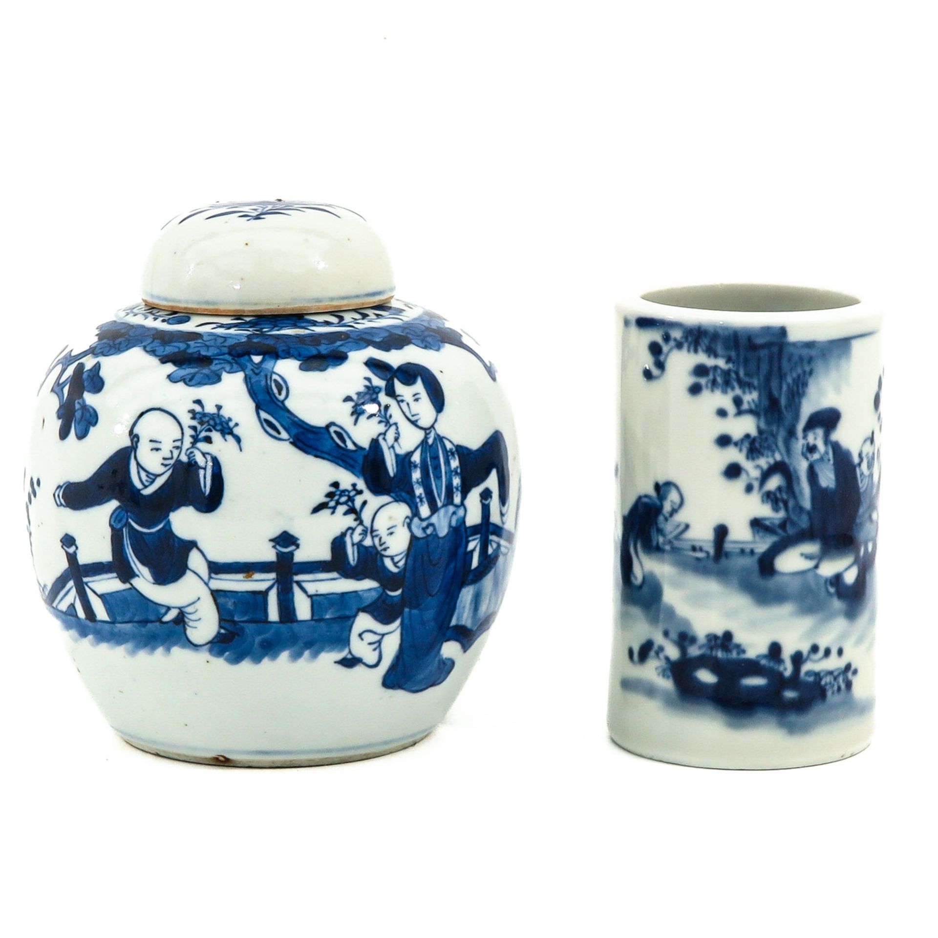 A Blue and White Ginger Jar and Pencil Pot
