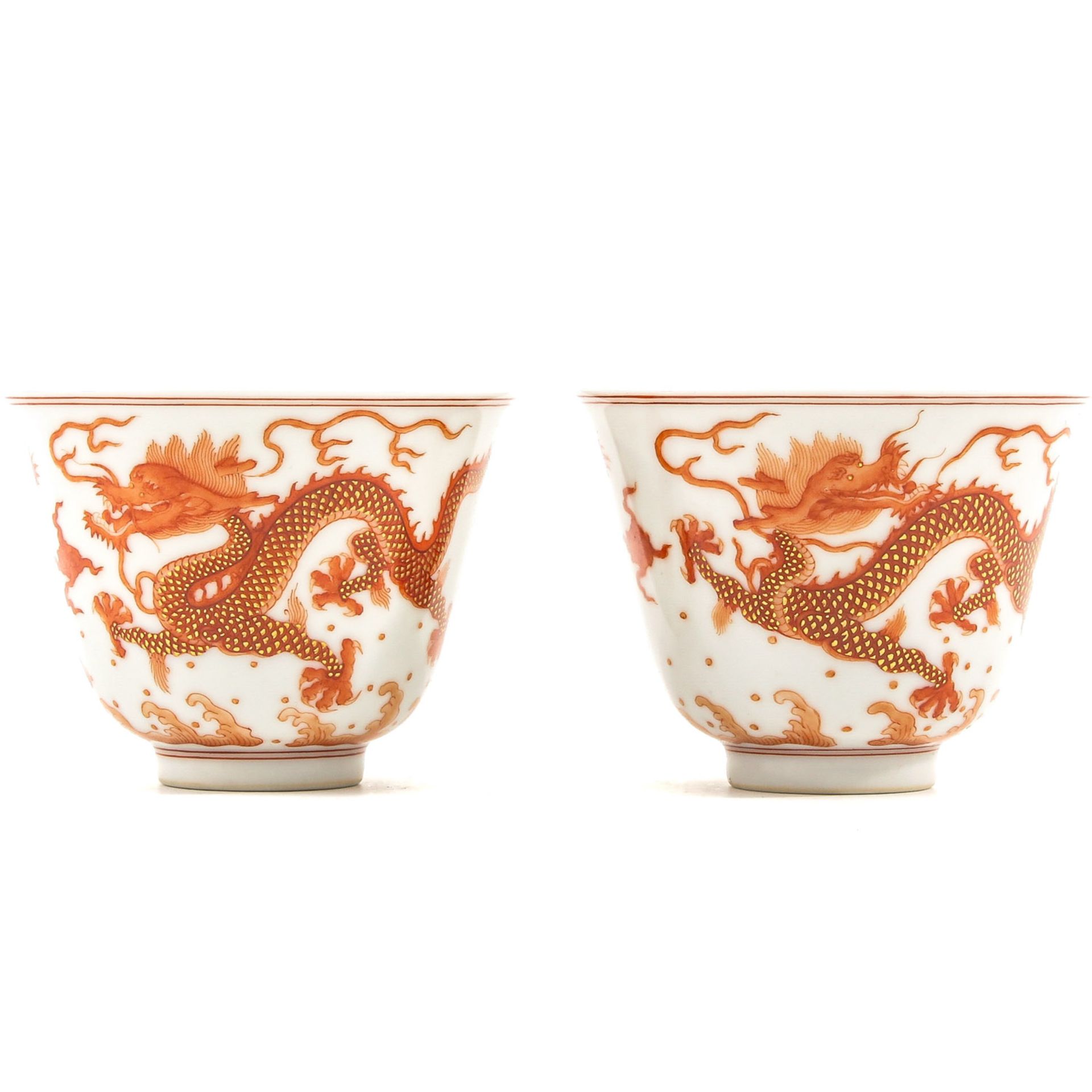 A Pair of Orange and Gilt Dragon Cups - Bild 3 aus 10