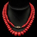 A Single Strand Deep Red Red Coral Necklace