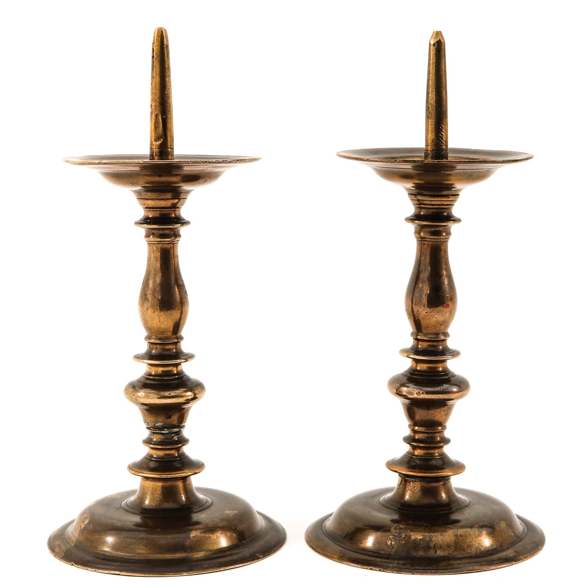 A Pair of 17th Century Bronze Pen Candlesticks - Image 2 of 10