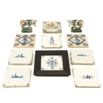 A Collection of 9 Tiles and 2 Sculptures