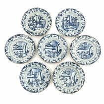 A Series of 7 Blue and White Plates