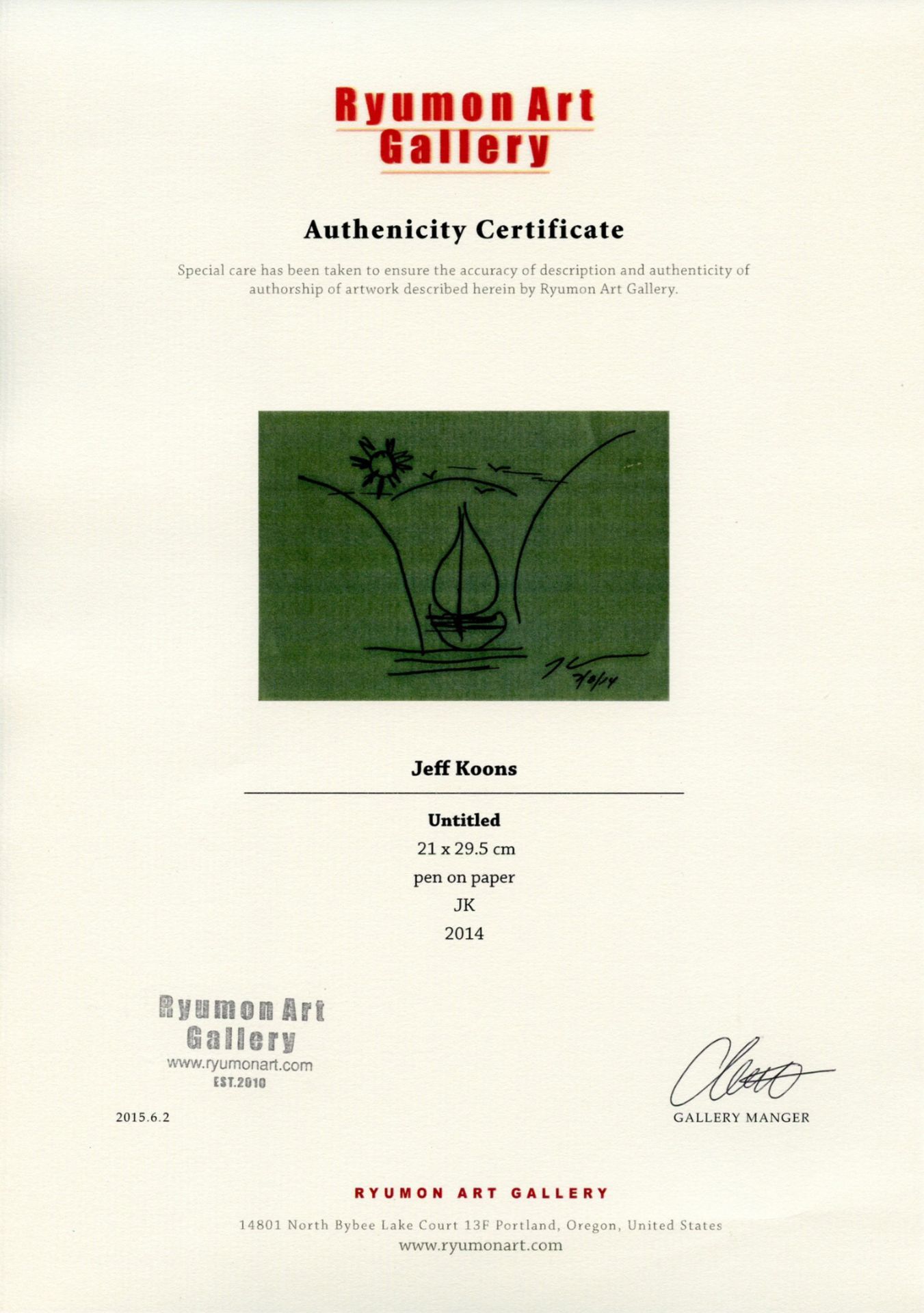 Jeff Koons (B.1955), Marker on Paper - Image 4 of 4
