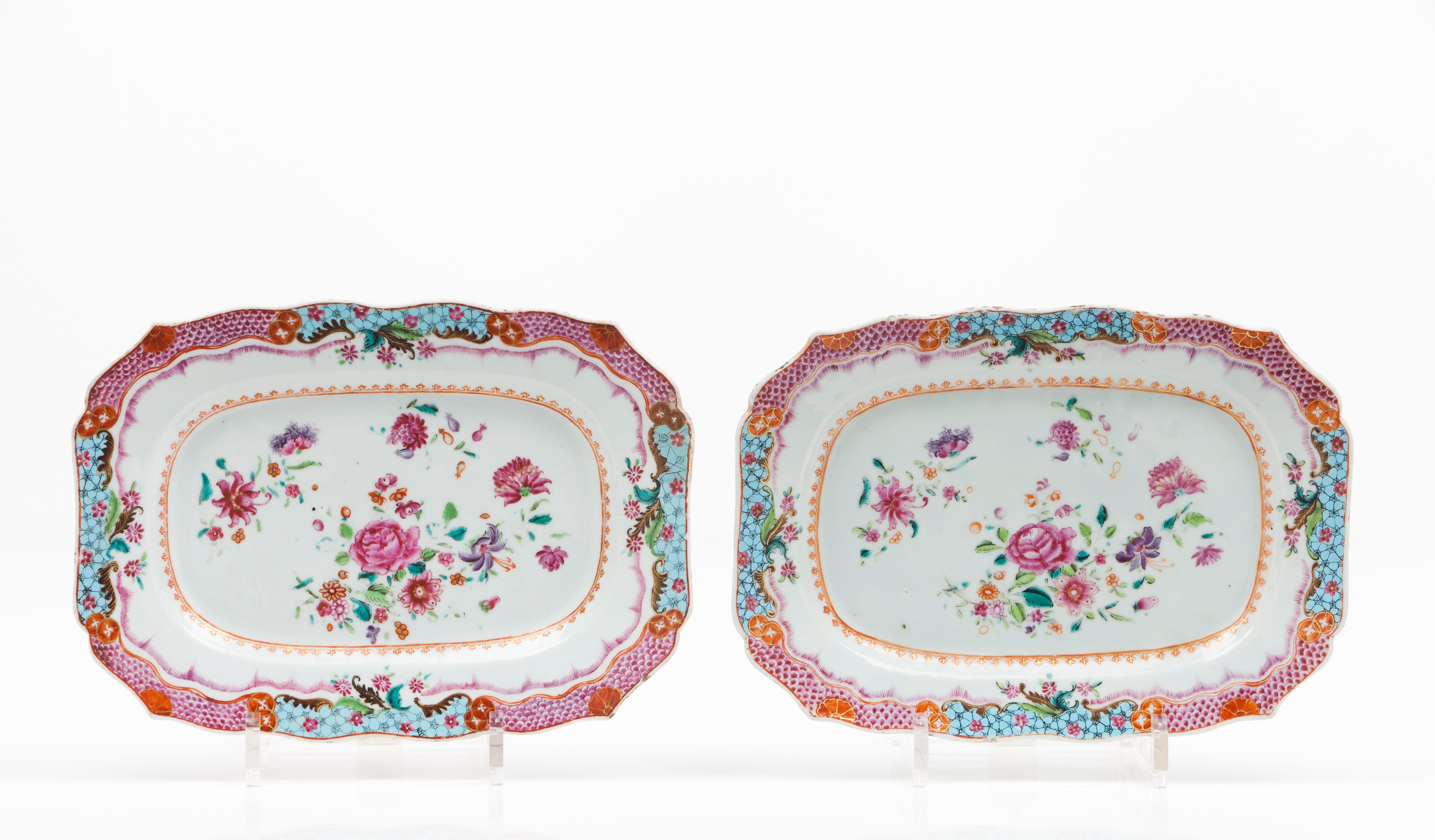 A pair of scalloped serving platters